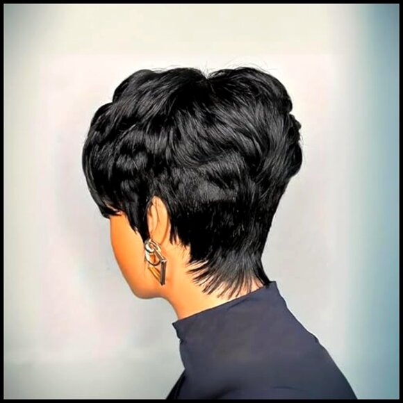 Human Hair Pixie Cut Wig Glueless Layered Bangs Adjustable Soft Throw On main image 6